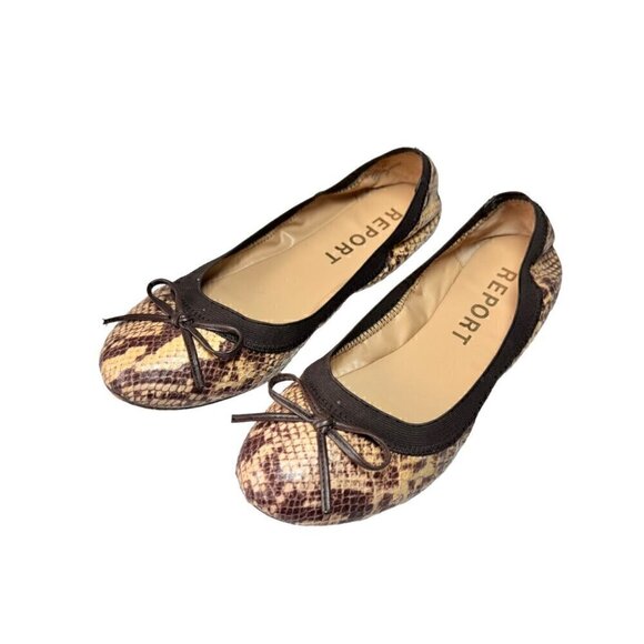 Report Brown Snake Print Leather Ballet Flats Women's Sz. 10 Animal Print - Picture 8 of 12